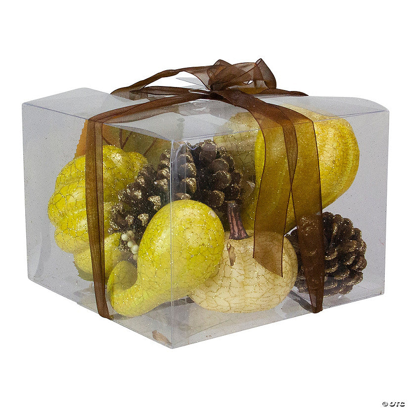 1 Set(s): Northlight Set of 12 Crackled and Glittered Fall Pumpkin Gourd Berry Pine Cone Decoration Set | USA Decoration®
