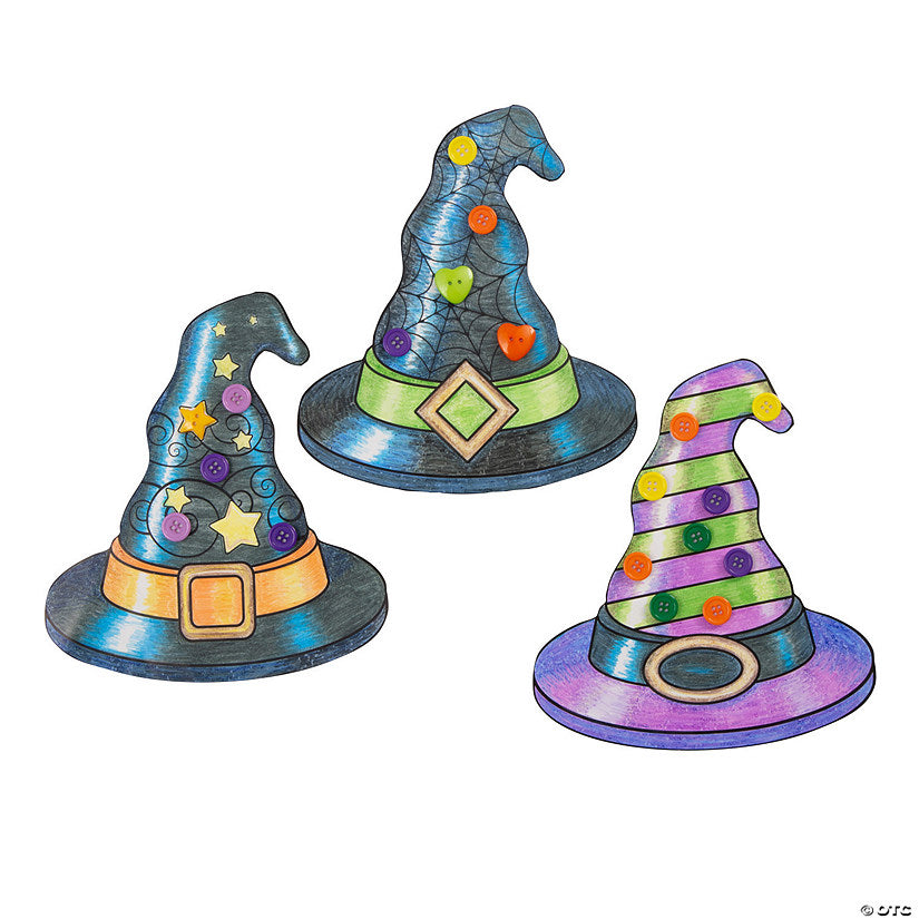 Makes 12: Color Your Own Button Halloween Witch Hat Kits - Makes 12 | USA Decoration®