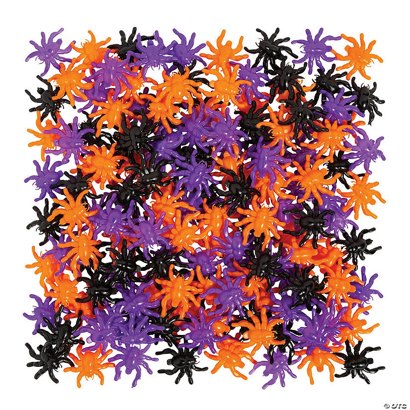 576 Piece(s): 2" Bulk 576 Pc. Mini Puple, Orange & Black Plastic Jumping Spiders | USA Decoration®