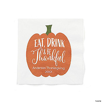 50 Piece(s): Bulk 50 Ct. Personalized Eat Drink & Be Thankful Thanksgiving Beverage Napkins | USA Decoration®