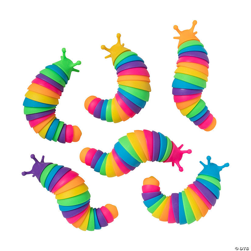 Per Dozen: 5 1/2" Bright Rainbow Multicolor Plastic Fidget Slug Toys - 12 Pc. | USA Decoration®
