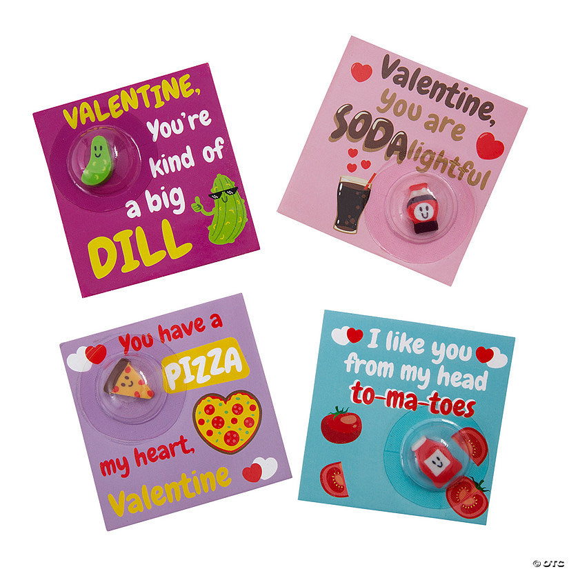 Punny Food Erasers Valentine Exchanges with Card for 12