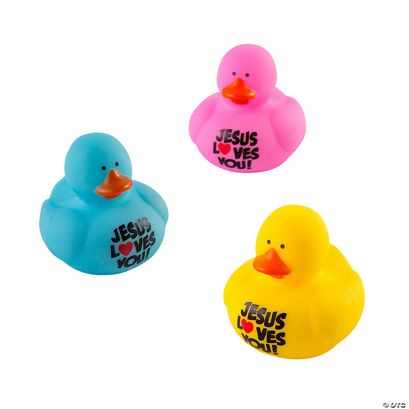 2" Valentine's Day Jesus Loves You Rubber Ducks - 12 Pc. | USA Decoration®