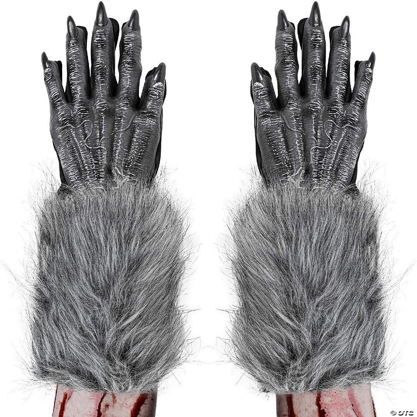 Skeleteen Werewolf Hand Costume Gloves - Grey Hairy Wolf Claw Hands Paws Monster Costume Accessories for Kids and Adults