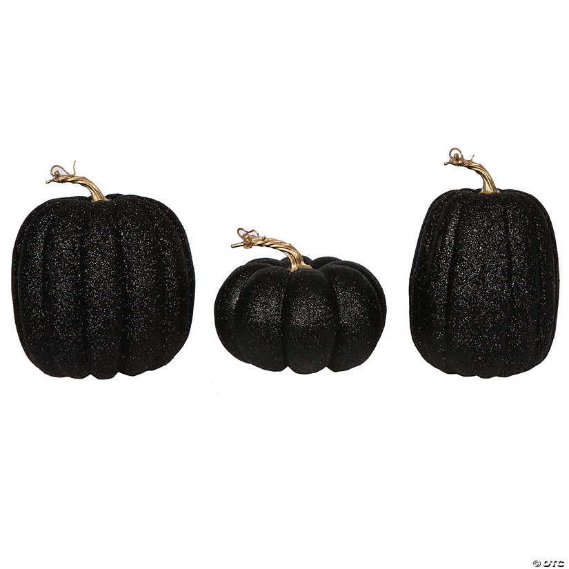 1 Piece(s): Vickerman 8" Black Pumpkins Assorted Set of 3. | USA Decoration®