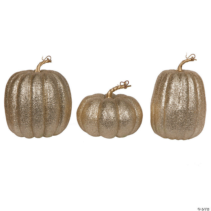 1 Piece(s): Vickerman 8" Champagne Pumpkins Assorted Set of 3. | USA Decoration®