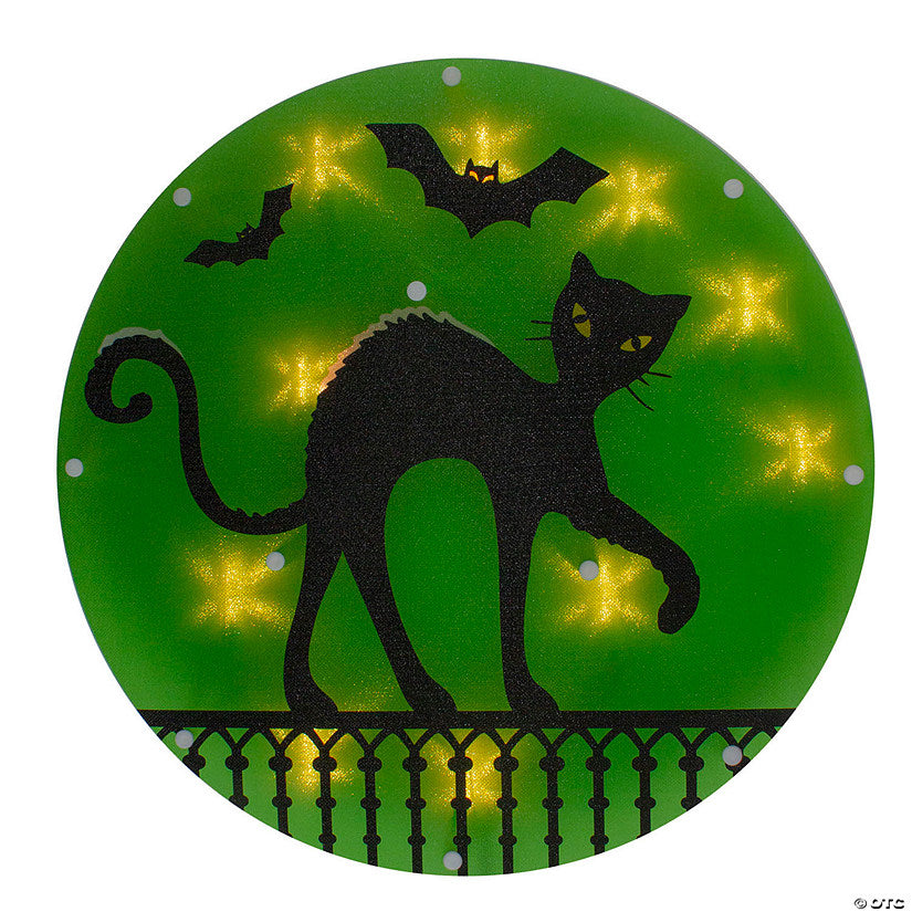 13.75" Lighted Black Cat Halloween Window Silhouette | USA Decoration®