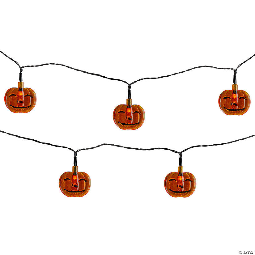 1 Piece(s): 10ct Orange Battery Operated Jack O' Lantern LED Mini Halloween Lights - 6ft Black Wire | USA Decoration®