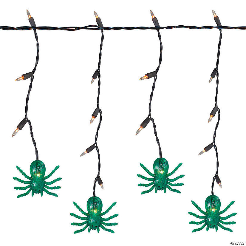 35ct Green Spider Halloween Icicle Lights- 3ft Black Wire | USA Decoration®