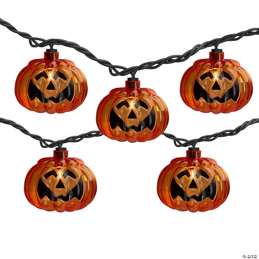 Set of 10 Jack O Lantern Shaped Halloween Lights 7.5ft Black Wire | USA Decoration®