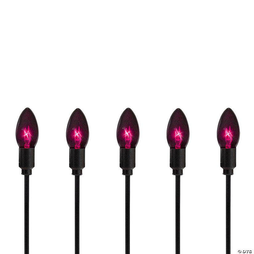 Set of 10 Purple C9 Bulb Halloween Pathway Markers - 8.75ft Black Wire | USA Decoration®