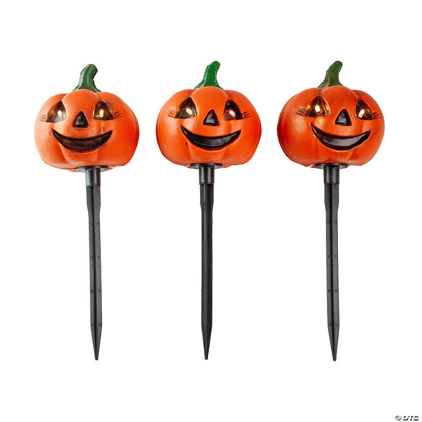 Set of 3 Lighted Jack-o-Lantern Halloween Pathway Markers | USA Decoration®