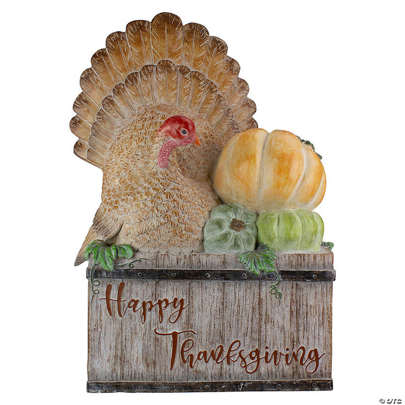 1 Piece(s): 20.25" Turkey and Pumpkins 'Happy Thanksgiving' Decoration | USA Decoration®