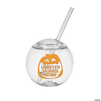 25 Piece(s): 15 oz. Personalized Clear Round Halloween Reusable BPA-Free Plastic Cups with Lids & Straws - 25 Ct. | USA Decoration®