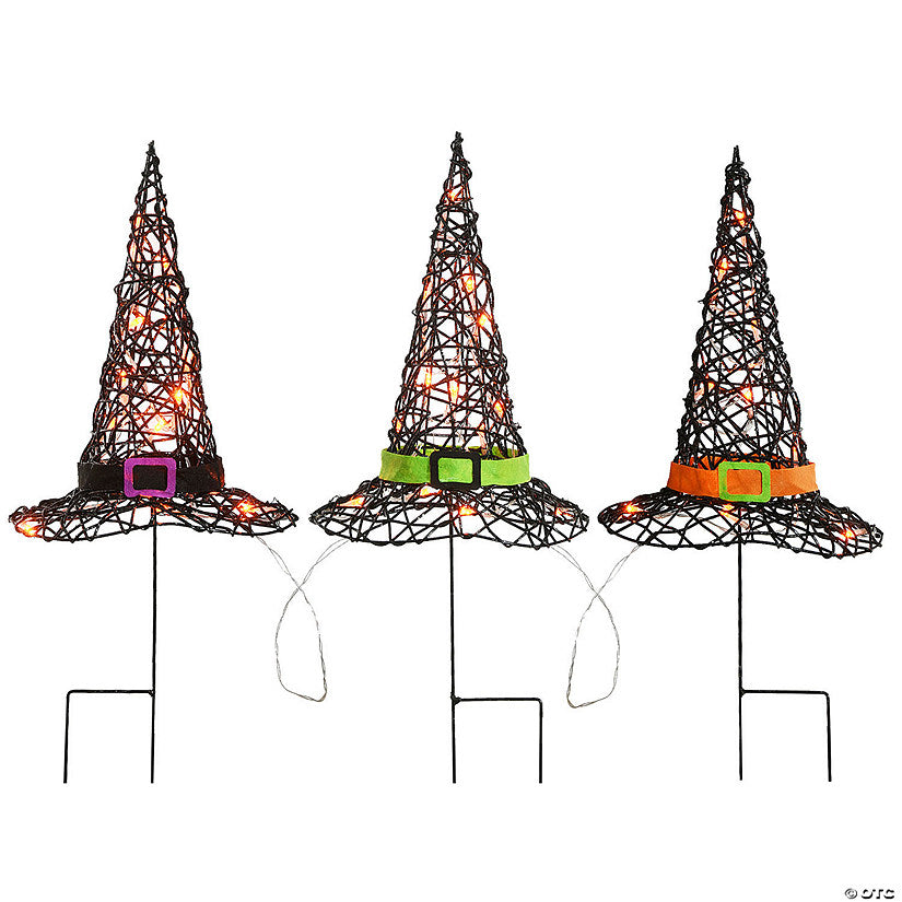 National Tree Company 23 in. Pre-Lit Black Witch’s Hat Garden Stakes | USA Decoration®