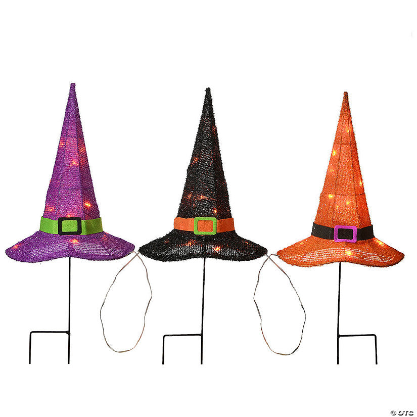 National Tree Company 23 in. Pre-Lit Multicolor Witch’s Hat Garden Stakes | USA Decoration®