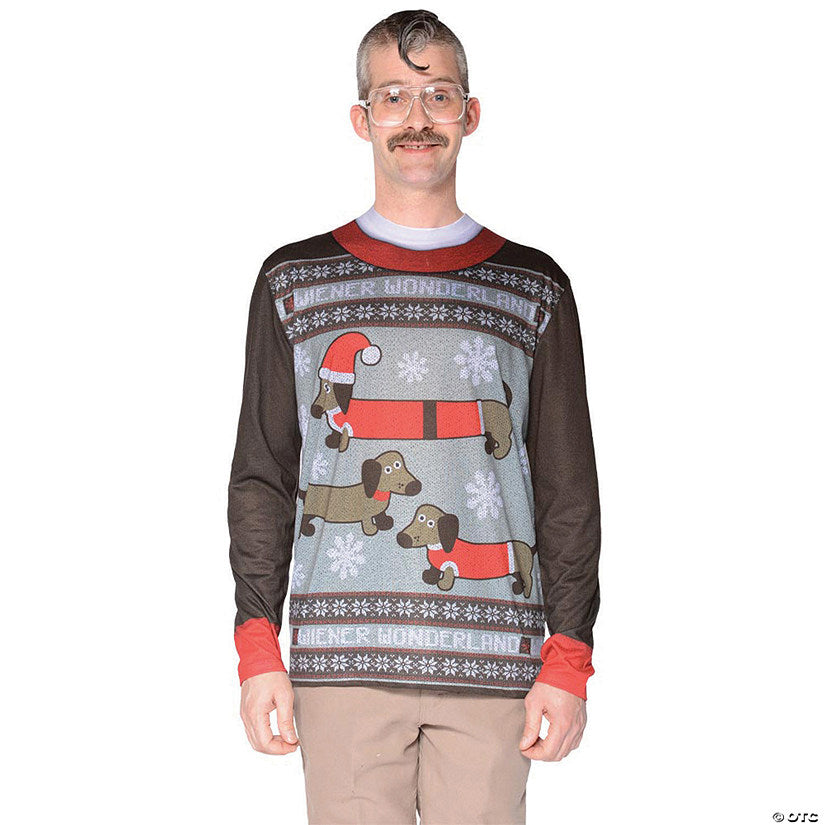 1 Piece(s): Ugly Christmas Sweater Wiener Wonderland Men's T-Shirt Costume | USA Decoration®