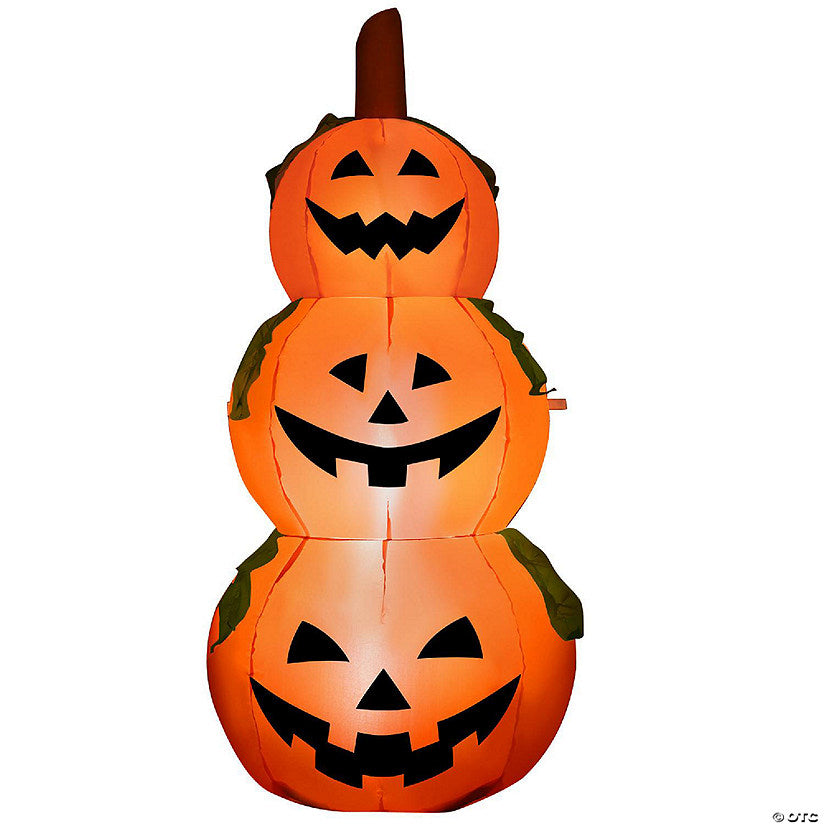 Costway 5 Ft Halloween Inflatable 3-Pumpkin Stack Blow Up Pumpkin Ghost Yard Decoration | USA Decoration®