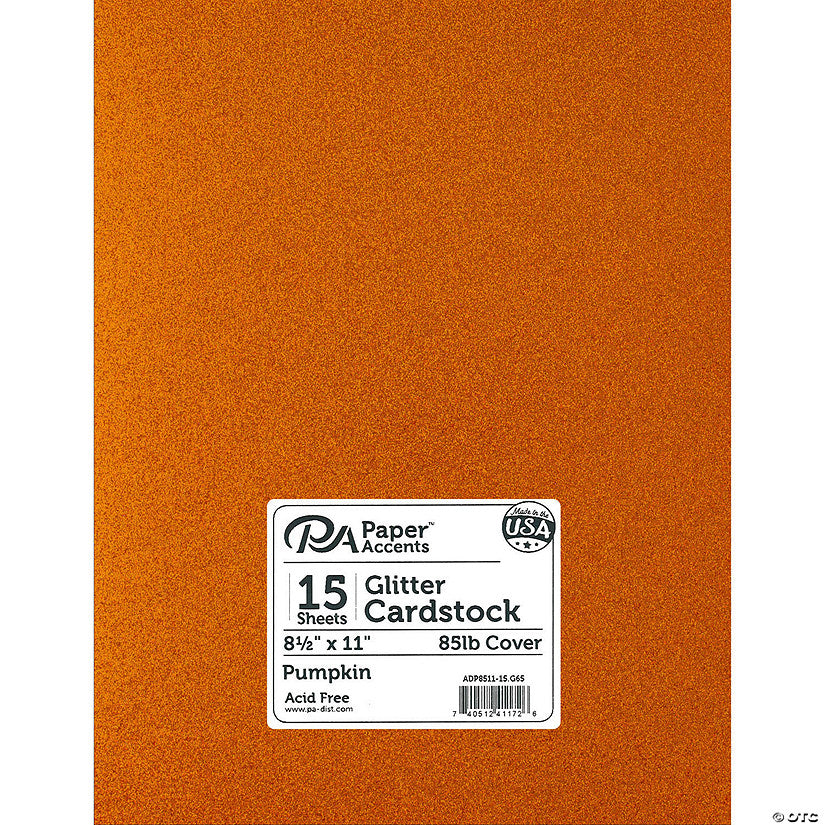 15 Piece(s): Paper Accents Glitter Cardstock 8.5"x 11" 85lb 15pc Pumpkin | USA Decoration®