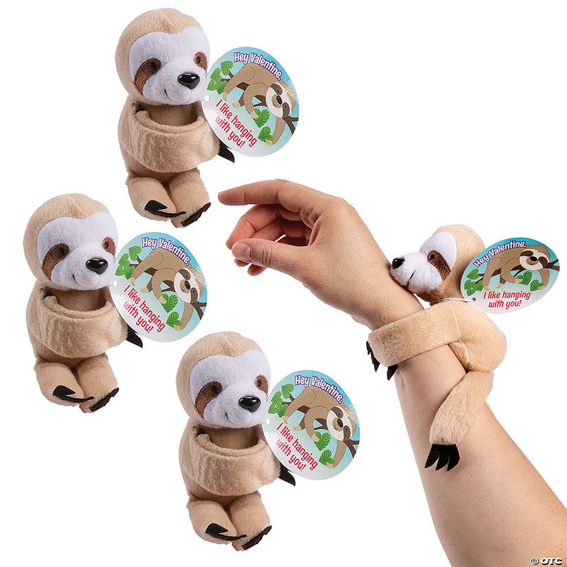 Bulk Stuffed Hugging Sloth Valentine Exchanges with Card for 48 | USA Decoration®