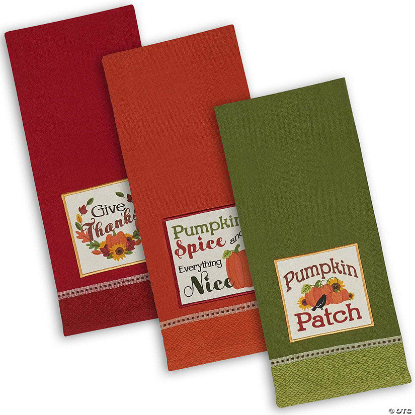 1 Set(s): Assorted Country Pumpkin Embroidered Dishtowel (Set Of 3) | USA Decoration®