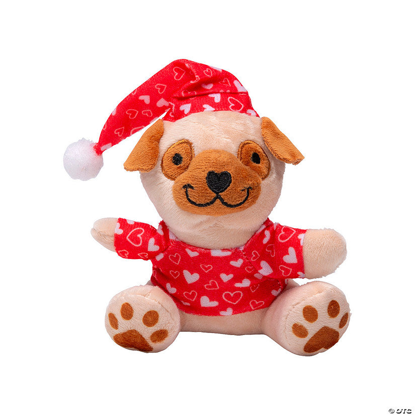 4" x 4 1/2" Valentine's Day Stuffed Pugs in Pajamas - 12 Pc. | USA Decoration®