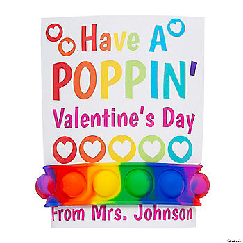 Personalized Lotsa Pops Pop Fidget Toy Rainbow Bracelet Valentine Exchanges with Card for 24 | USA Decoration®