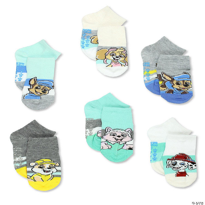 Paw Patrol Pups Boys Toddler 6 Pack Gripper Quarter Socks (X-Small (2T-4T), Blue) | USA Decoration®