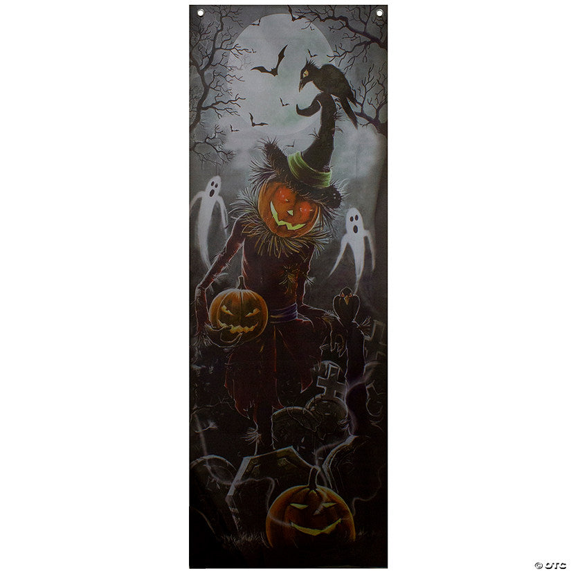 1 Set(s): 70.75" Scary Jack-o'-lantern in Graveyard Halloween Door Decoration | USA Decoration®