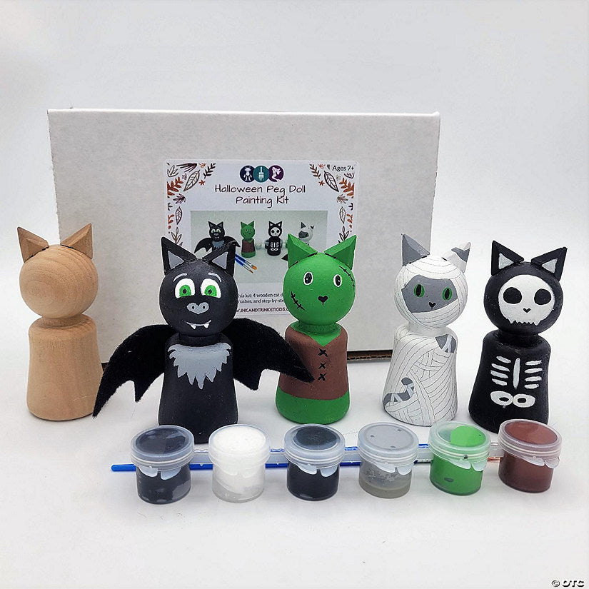 Ink and Trinket Kids Halloween Peg Doll Painting Kit, Makes 4