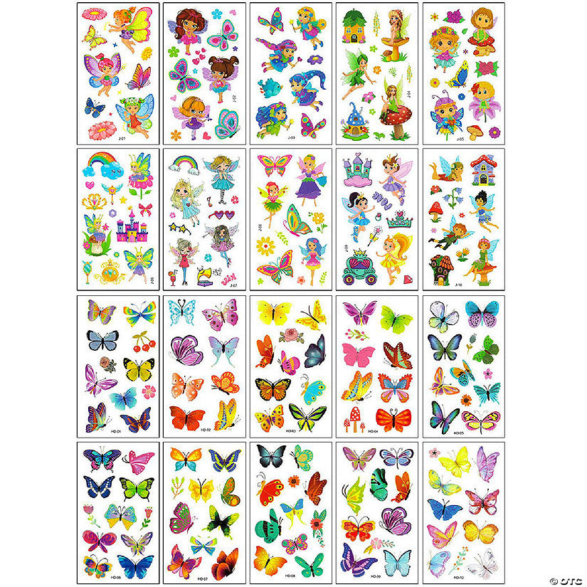 1 Set(s): Wrapables Waterproof Temporary Tattoos for Children, 20 sheets, Butterflies & Fairies | USA Decoration®