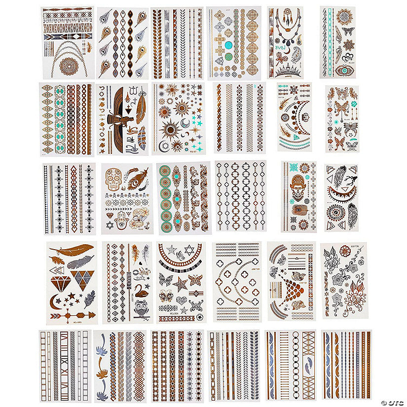 1 Piece(s): Metallic Temporary Tattoos- Six Sheets of Gold and Silver Long Lasting Fashion Designs (Series 1) | USA Decoration®