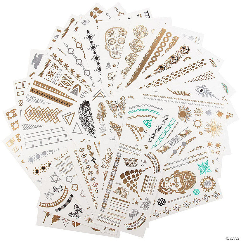 1 Piece(s): Metallic Temporary Tattoos- Six Sheets of Gold and Silver Long Lasting Fashion Designs (Series 5) | USA Decoration®