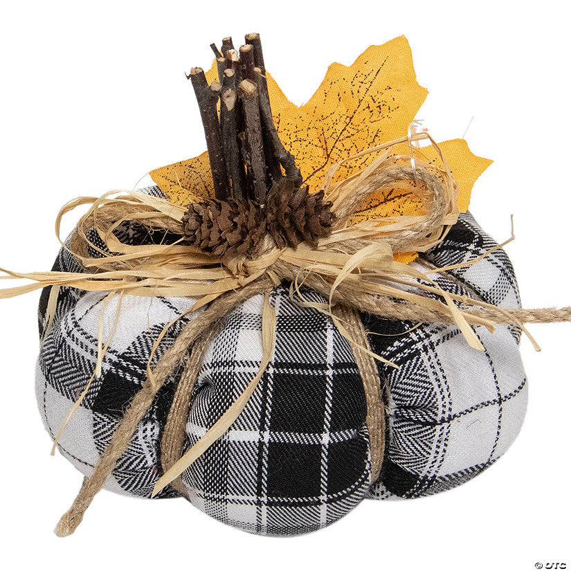 1 Piece(s): 5" Black and White Plaid Fall Harvest Plush Pumpkin | USA Decoration®