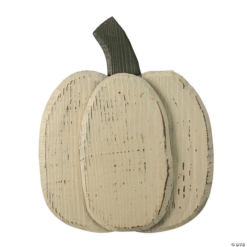 1 Piece(s): 10.5" Small White Wooden Fall Harvest Pumpkin with Stem | USA Decoration®