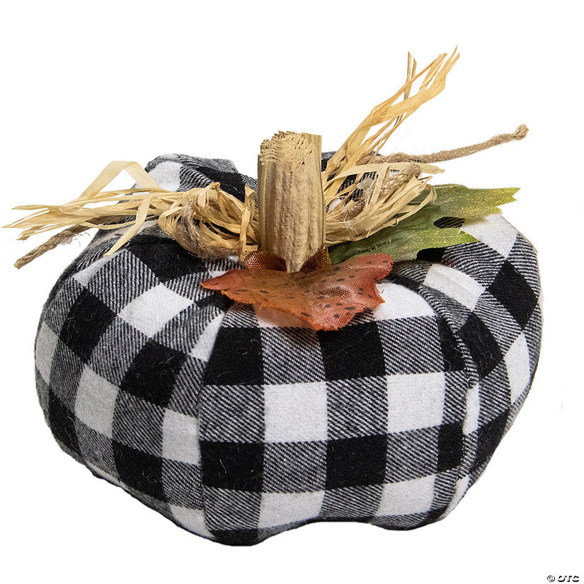 1 Piece(s): 5" White and Black Buffalo Plaid Fall Harvest Pumpkin | USA Decoration®
