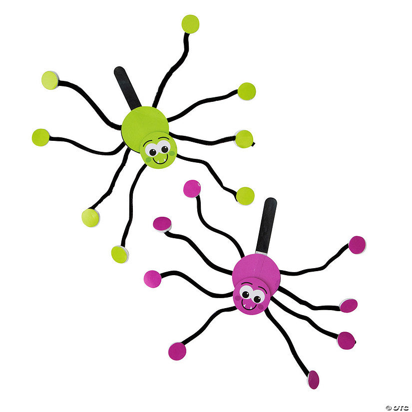 Makes 12: 8" x 7 1/2" Halloween Green & Purple Spider Puppet Craft Kit - Makes 12 | USA Decoration®