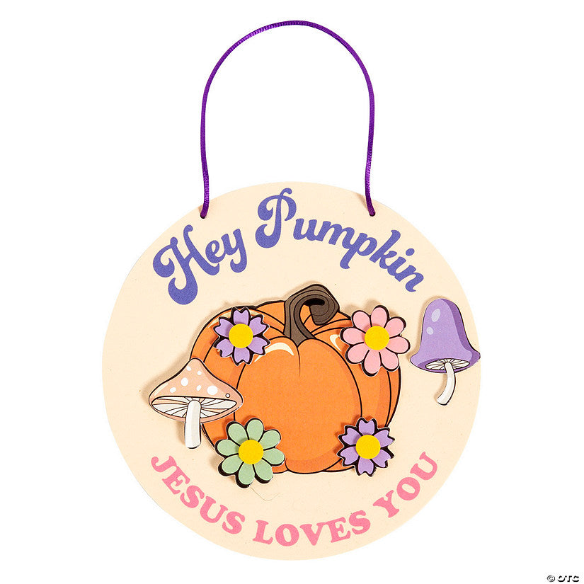 Makes 12: 6 1/2" x 6 1/2" Religious Hey Pumpkin Jesus Loves You Sign Foam Craft Kit - Makes 12 | USA Decoration®