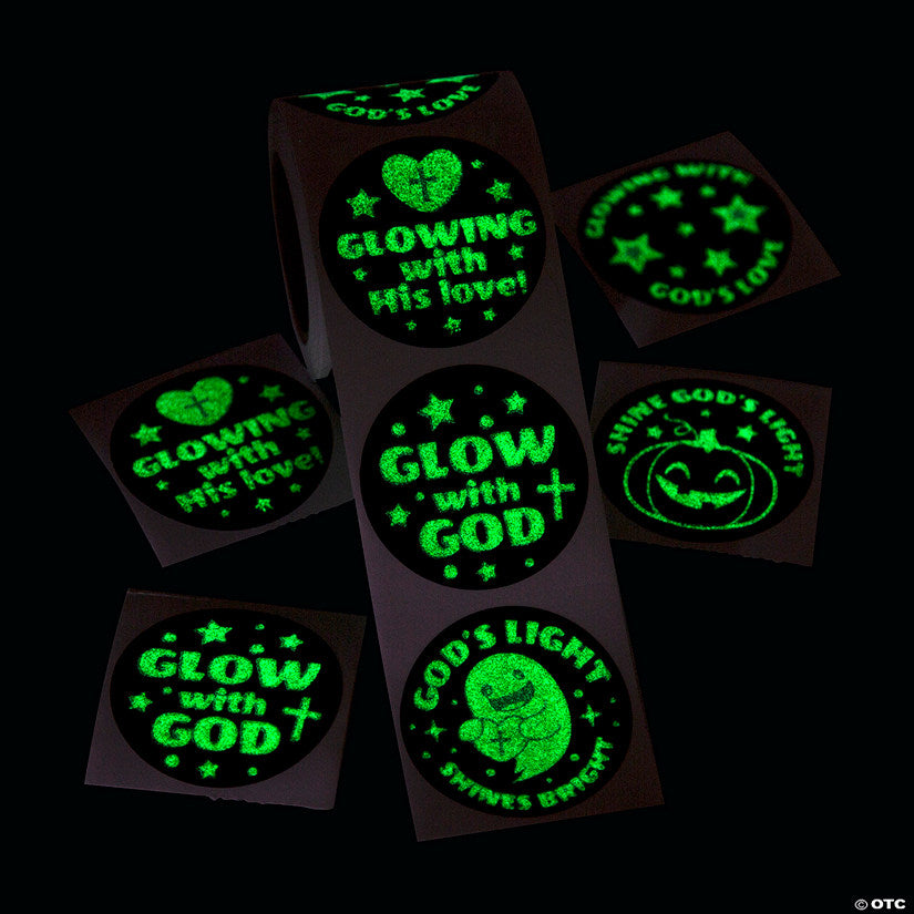 1 Roll(s): 1 1/2" Glow-in-the-Dark Glow with God Sticker Roll - 100 Pc. | USA Decoration®