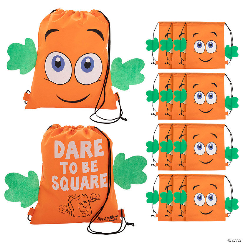 12" x 15" Medium Spookley the Square Pumpkin™ Nonwoven Drawstring Bags - 12 Pc. | USA Decoration®