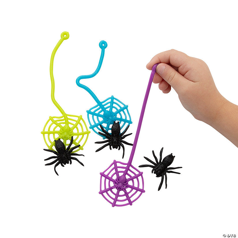 24 Set(s): 2" x 6" Halloween Sticky Vinyl Web with Black Spider - 24 Pc. | USA Decoration®