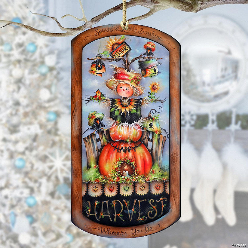 1 Piece(s): Harvest Pumpkin Scarecrow Wooden Ornaments By J. Mills-Price - Thanksgiving Decor | USA Decoration®