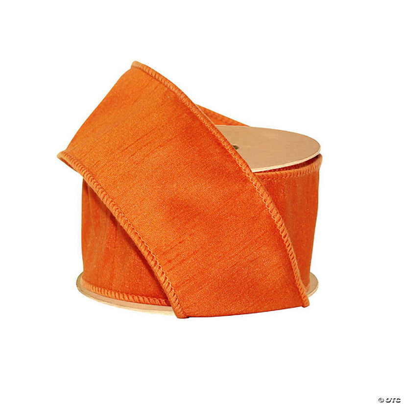 1 Piece(s): LaRibbons 2 1/2" Wired Dupioni Ribbon - Pumpkin - 10 Yard Roll | USA Decoration®