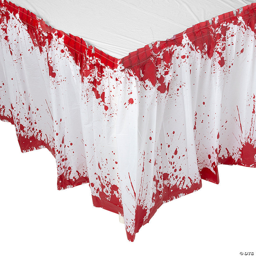 14 Ft. x 29" Halloween Horror Party Bloody Red & White Plastic Table Skirt | USA Decoration®