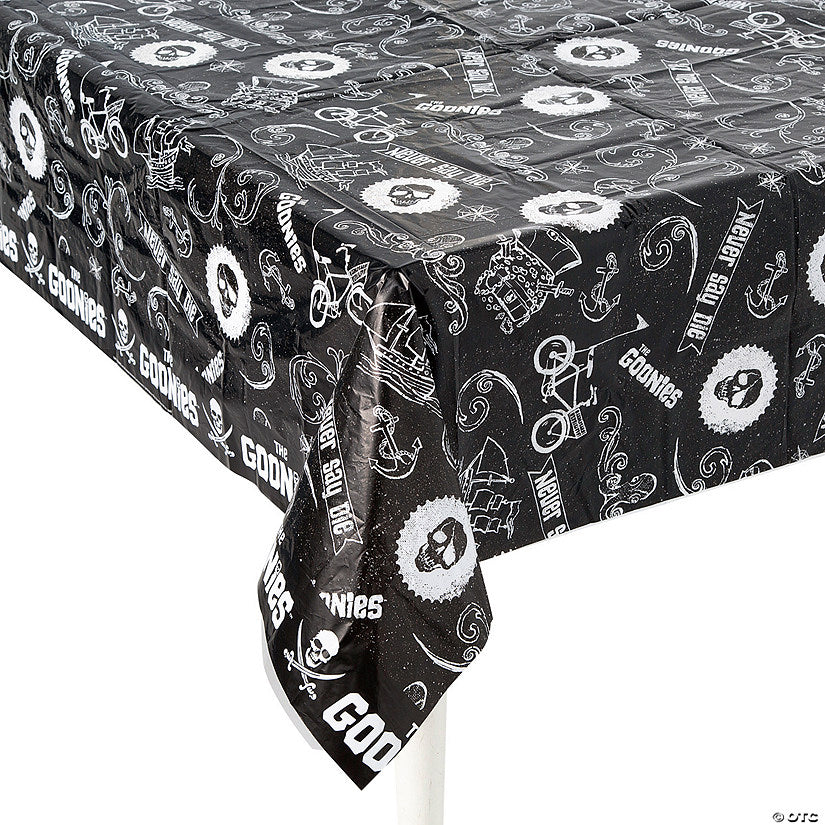 54" x 108" The Goonies™ Black White Plastic Tablecloth | USA Decoration®
