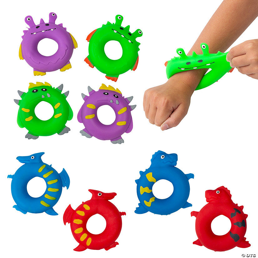 12 Piece(s): 4 1/2" Stretchy Donut Dinosaur & Monster Character Bracelets Assortment - 12 Pc. | USA Decoration®