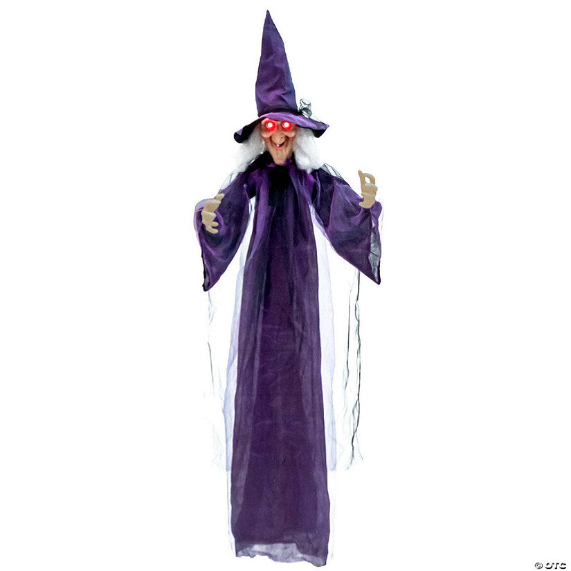Costway 6 FT Halloween Animatronic Witch Hanging Decoration with Red Eyes Posable Arms | USA Decoration®