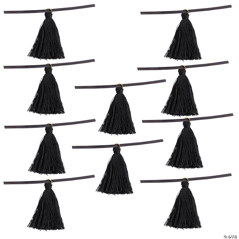 4" x 2" Bulk 96 Pc. Black Fringe Tassel Polyester Cellophane Bag Ties halloween