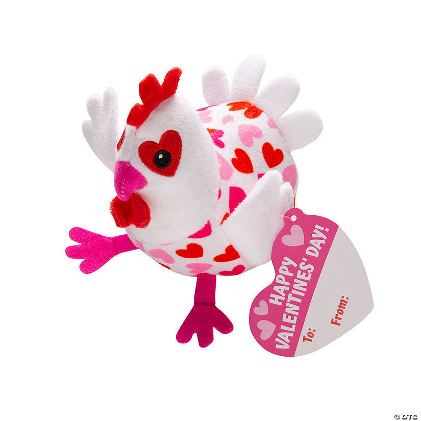 Heart Pattern Stuffed Chicken Valentine Exchanges with Card for 12