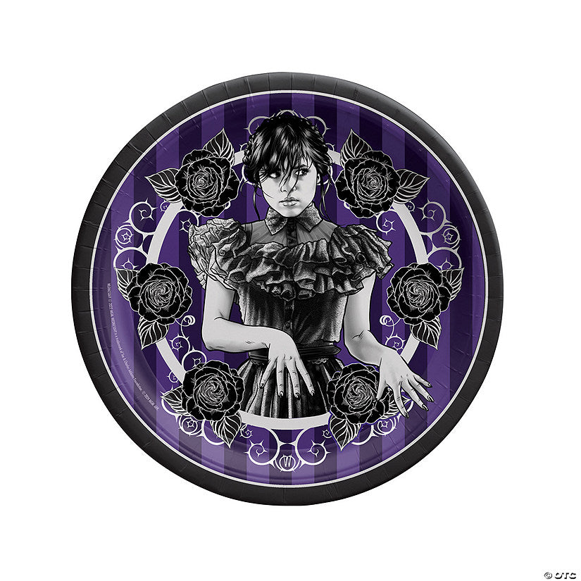 9" Wednesday Addams™ Party Black Purple Paper Dinner Plates - 8 Ct. | USA Decoration®